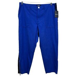 DKNY Womens‎ Pants Museum Row Black Tuxedo Trim Ankle Zipper Cobalt Blue Sz 14